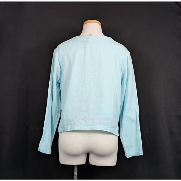 Vintage 90s Cropped Top Tank Jacket Set Aqua Blue Cotton Linen Misses Size S - Picture 4 of 10